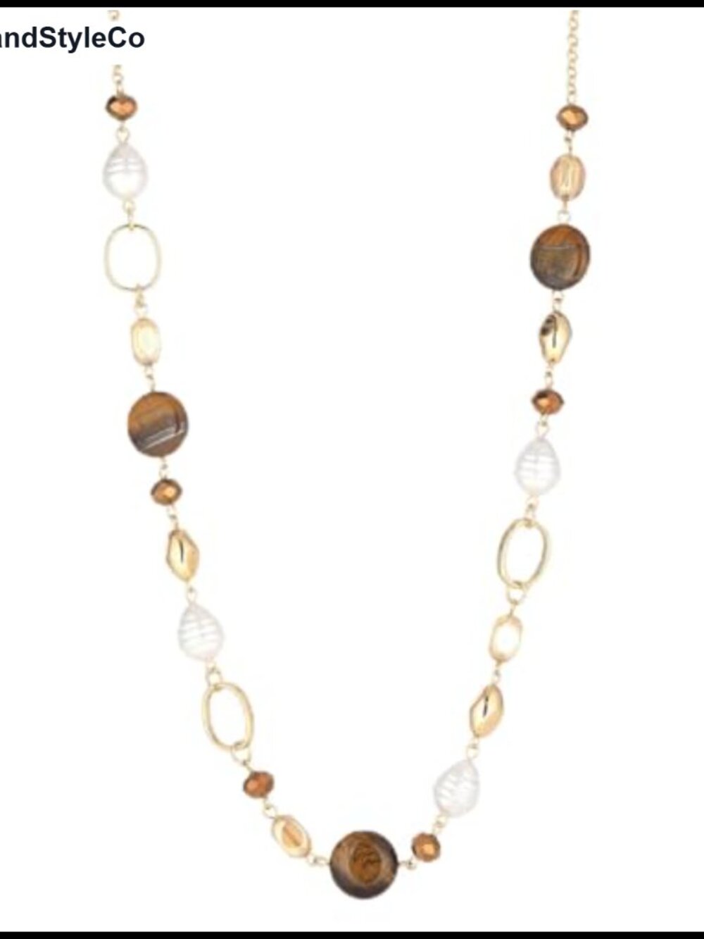 Long Gold Plated Beaded Chain Necklace Pearl Stone Crystal 31.5 In Statement